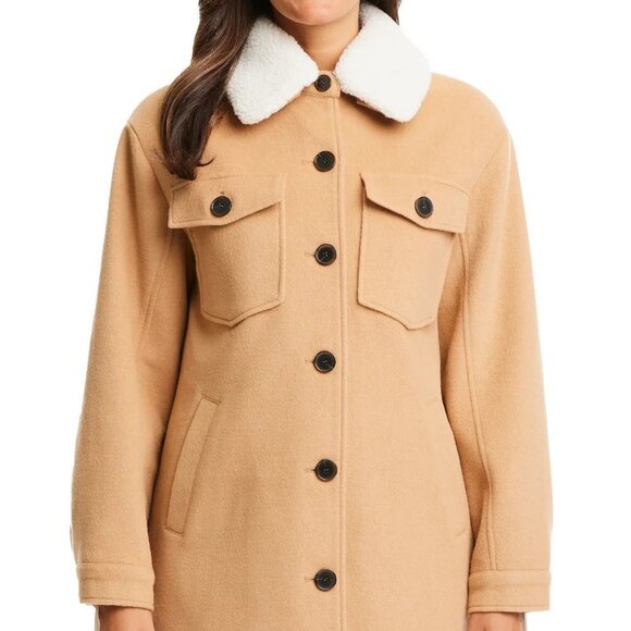 SANCTUARY Long Shacket with Removable Faux Shearling Collar Camel - Picture 2 of 6
